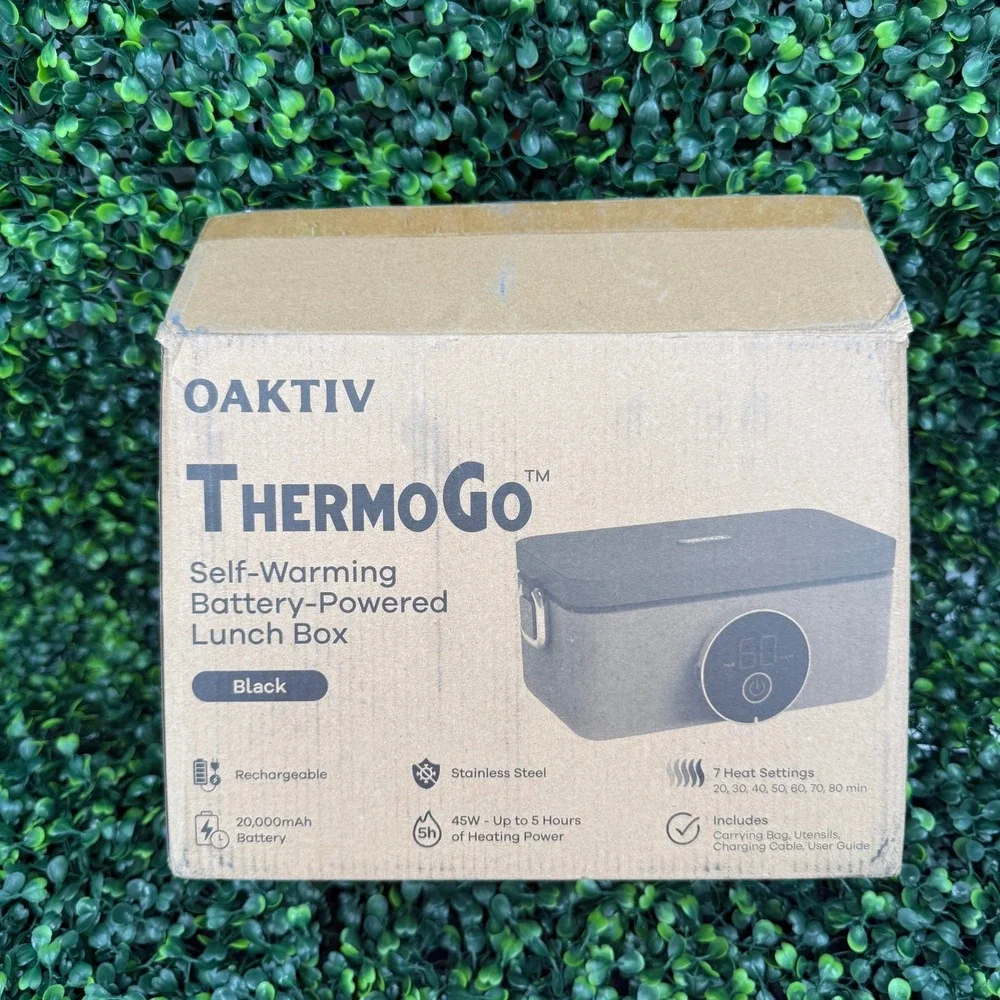 OAKTIV ThermoGo Self-Warming Battery Powered Lunch Box Black 20k-mAh OT-TRMG-BLK